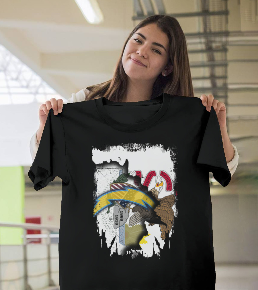 Illinois Flag and Chargers Symbol Fusion T-Shirt