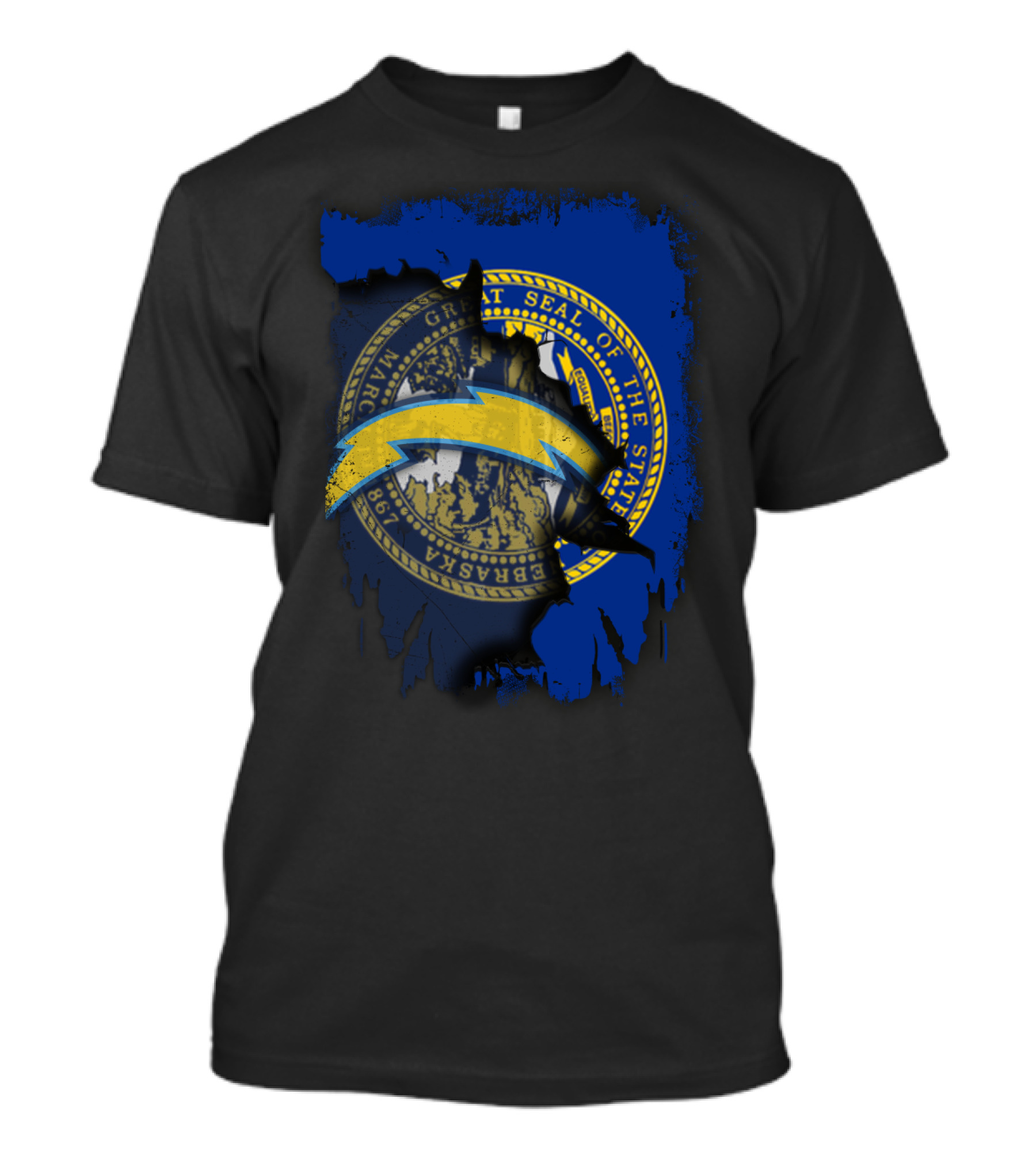 Nebraska State Seal With Chargers Lightning Bolt T-Shirt