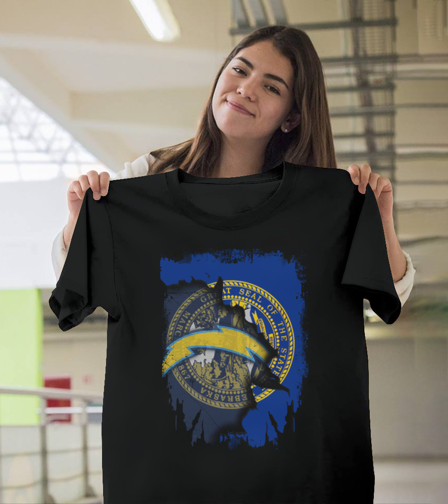 Nebraska State Seal With Chargers Lightning Bolt T-Shirt