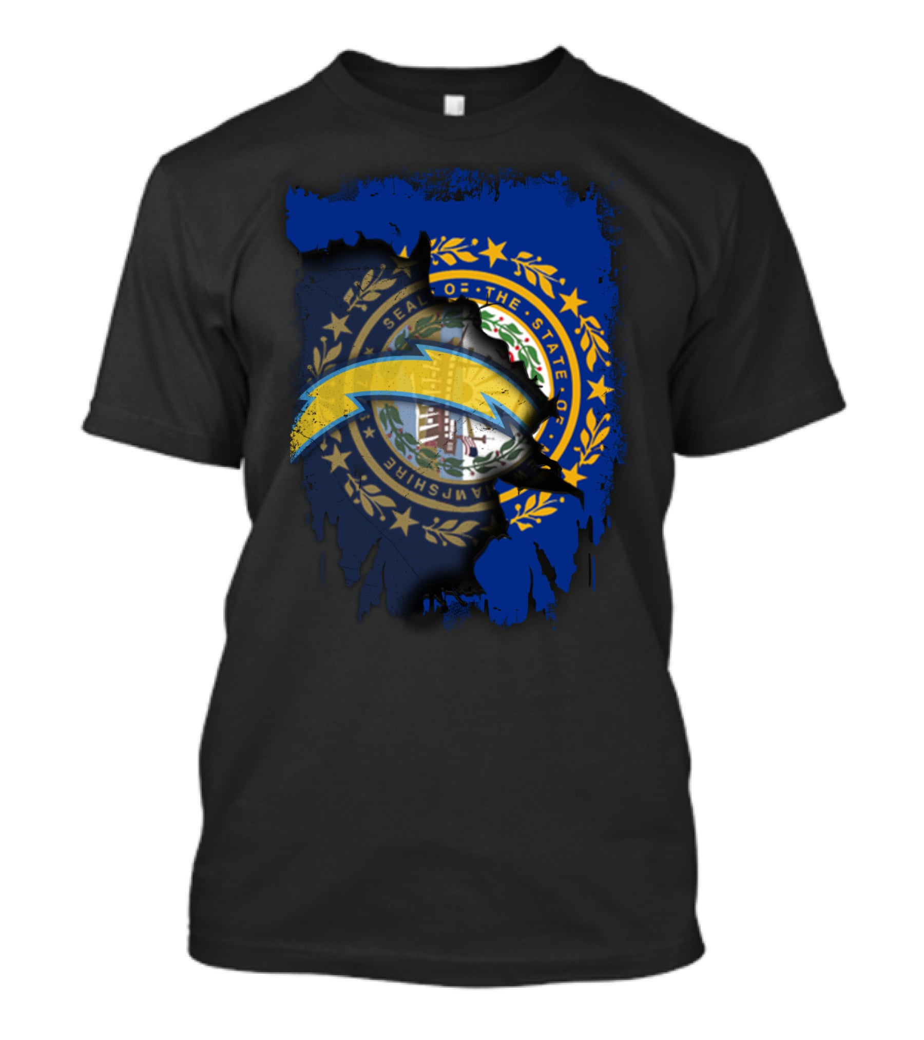 New Hampshire State Seal With Chargers Lightning Bolt Logo Integration T-Shirt