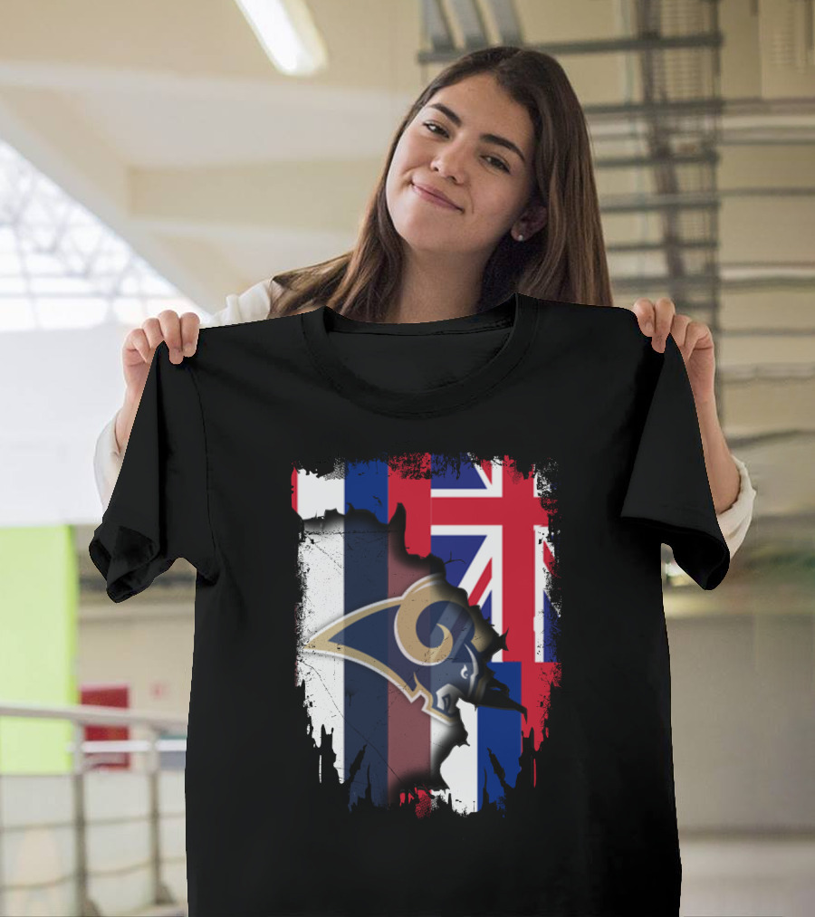 Together Hawaii Rams With Union Jack Flag Background T-Shirt