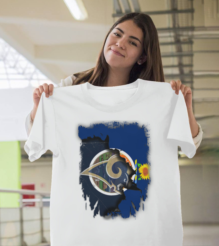 Kansas State Flag And Los Angeles Rams Logo With Sunflower T-Shirt