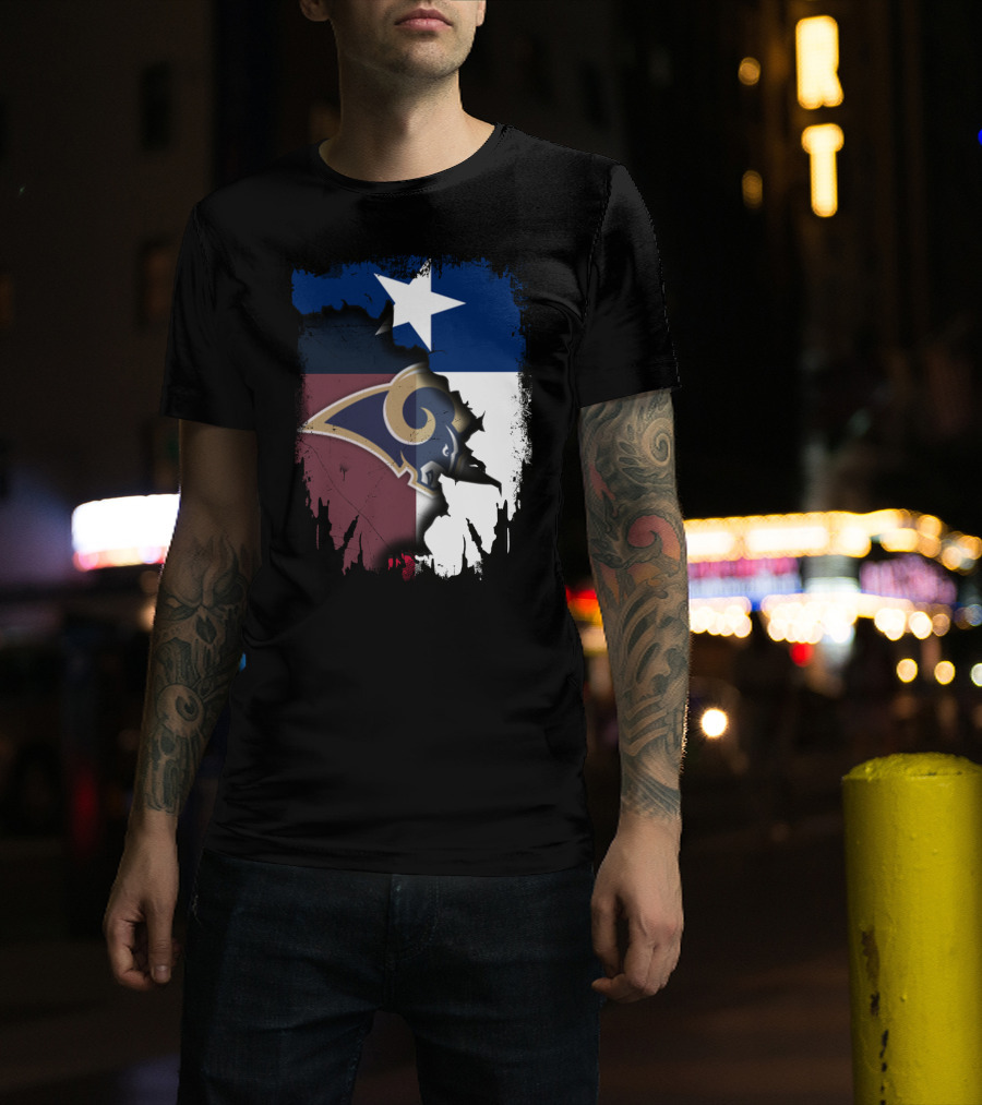 Texas State Flag And Los Angeles Rams Logo United T-Shirt