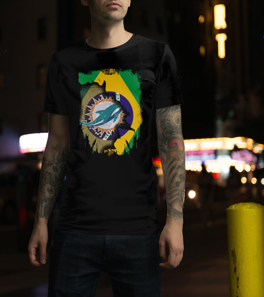 Brazilian Flag With Dolphins Logo Fusion T-Shirt