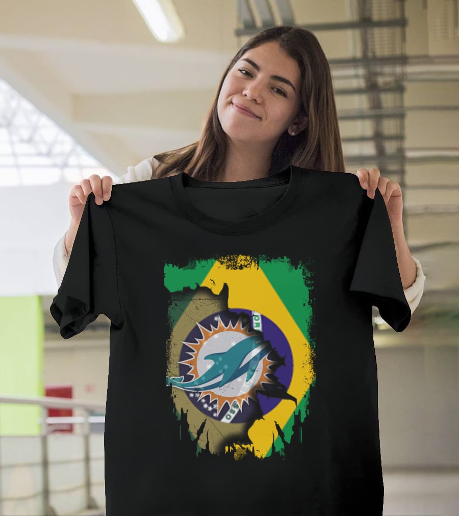 Brazilian Flag With Dolphins Logo Fusion T-Shirt