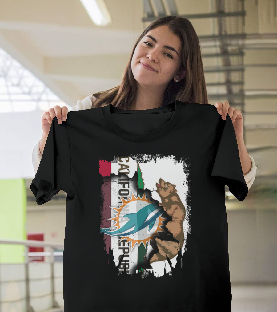 California Republic With Miami Dolphins Logo And Bear T-Shirt