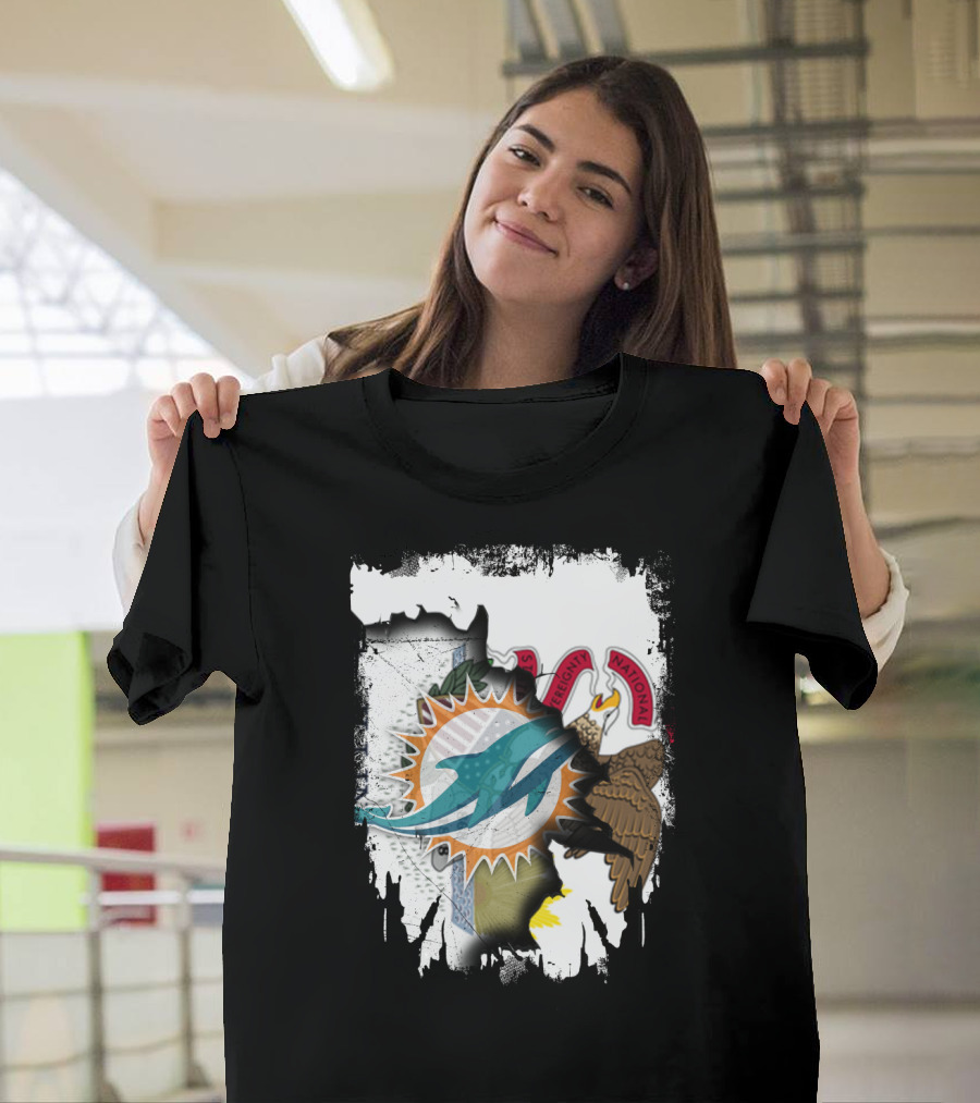 Together Illinois Miami Dolphins Logo Over State Seal T-Shirt