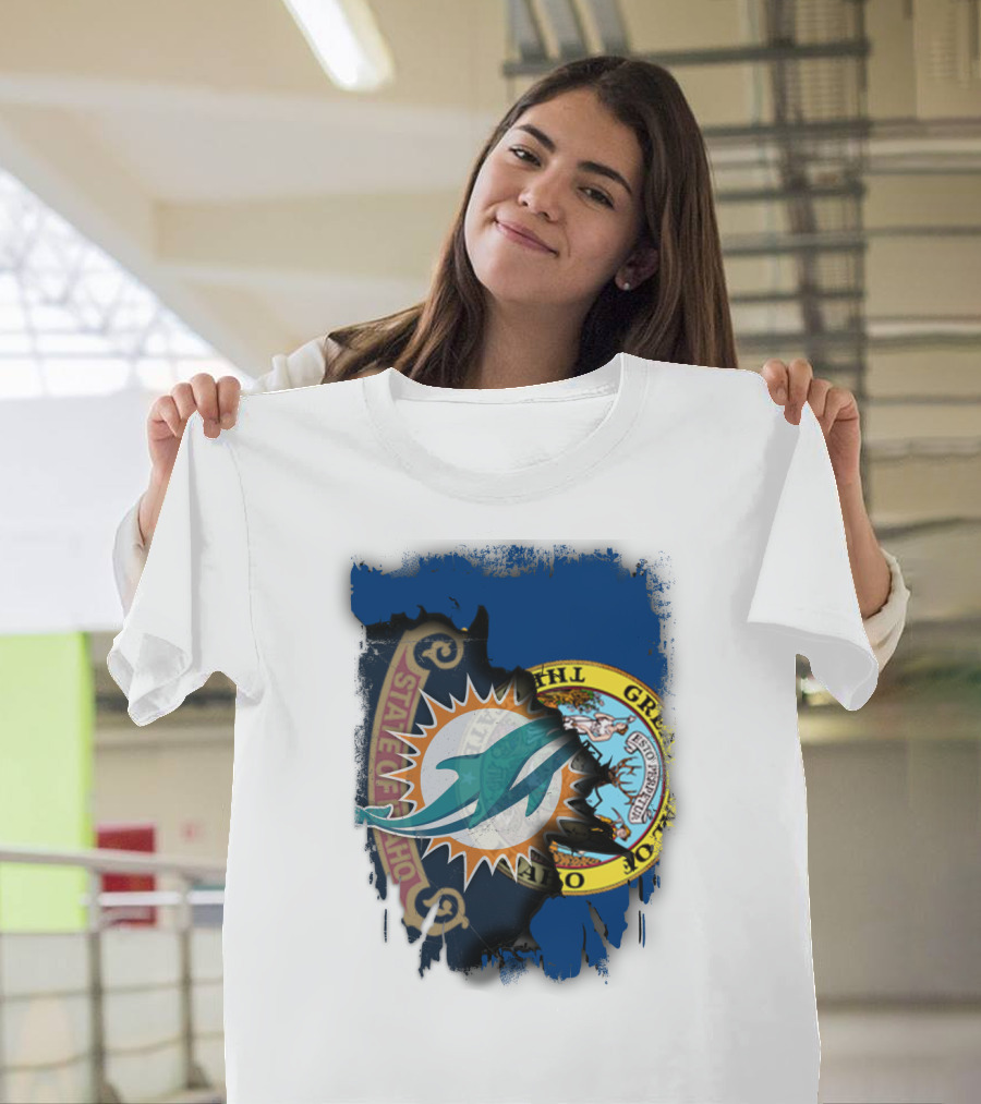 Idaho State Seal Blending with Miami Dolphins T-Shirt
