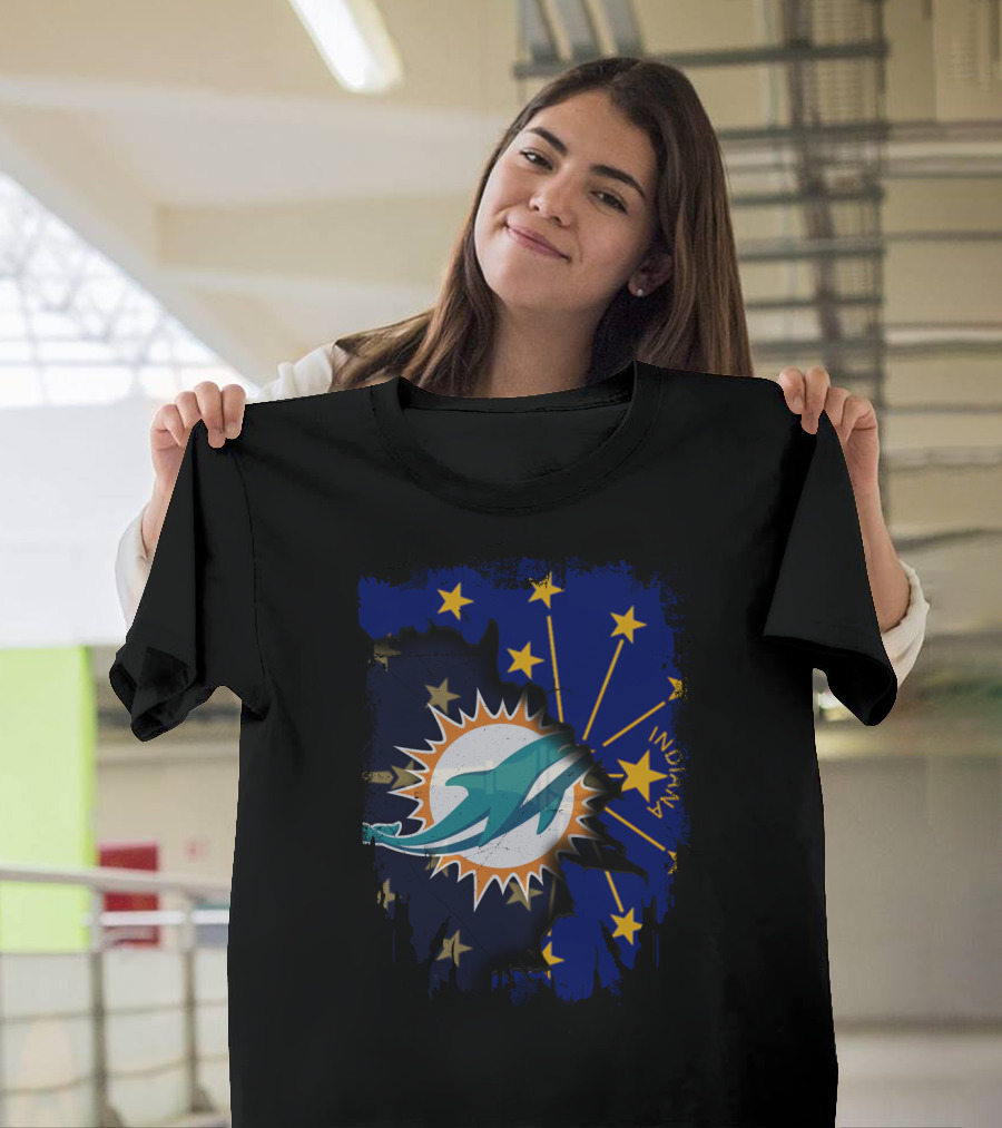 Indiana State Stars with Miami Dolphins Logo Fusion T-Shirt