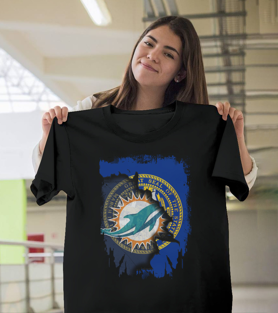 Great Seal of Nebraska Meets Miami Dolphins Logo Composition T-Shirt