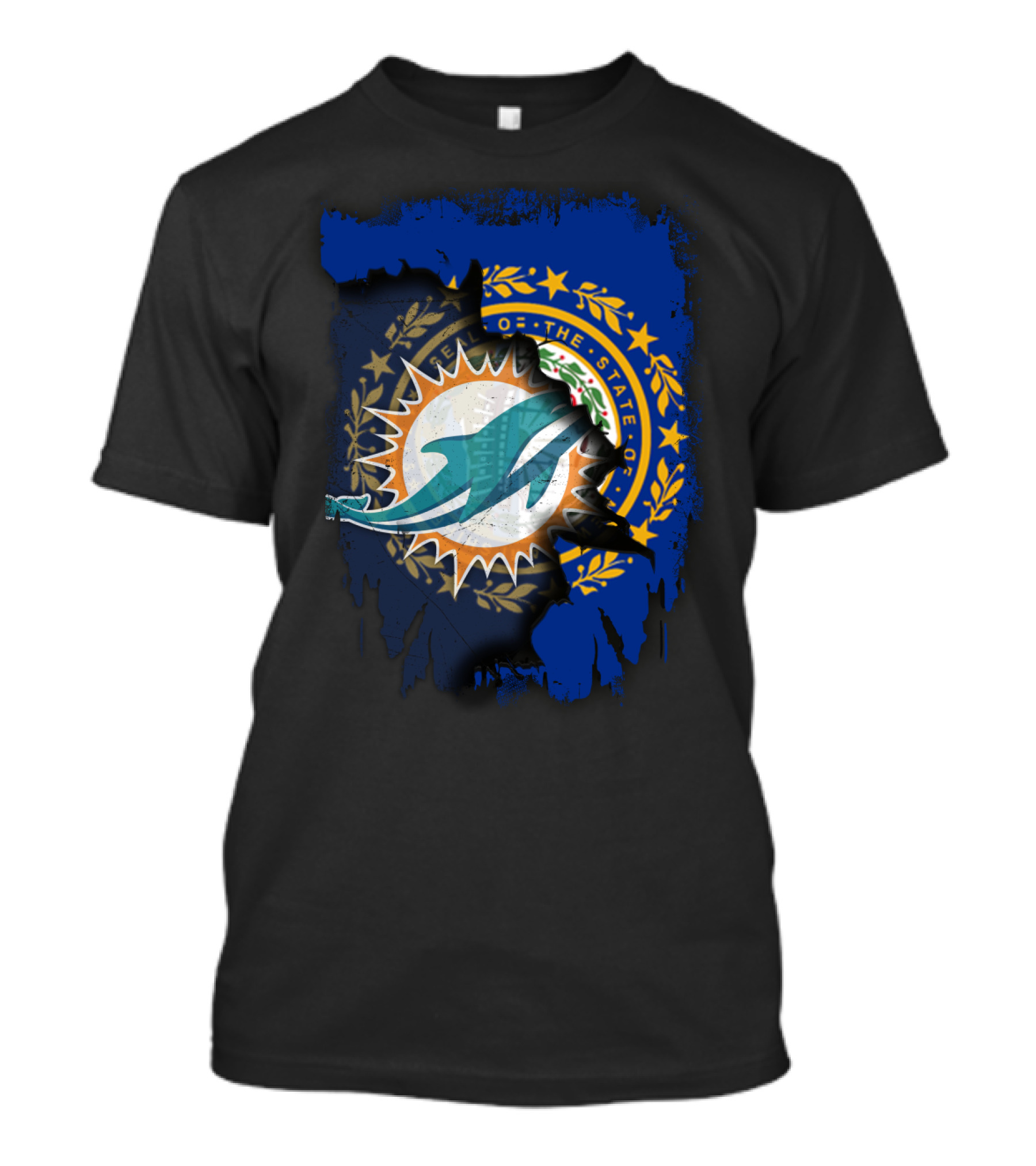 New Hampshire Background With Miami Dolphins Logo Symbolizing Unity T-Shirt