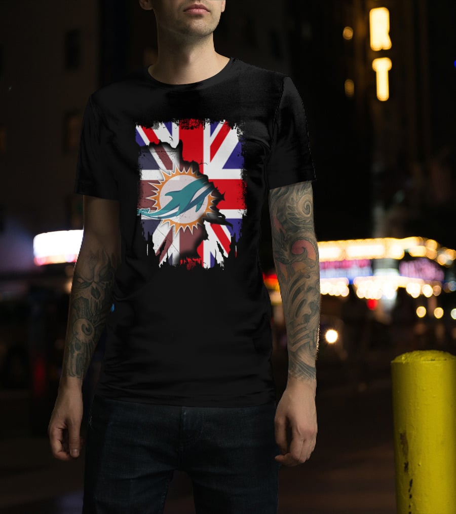 United Kingdom And Miami Dolphins Union Flag Fusion T-Shirt