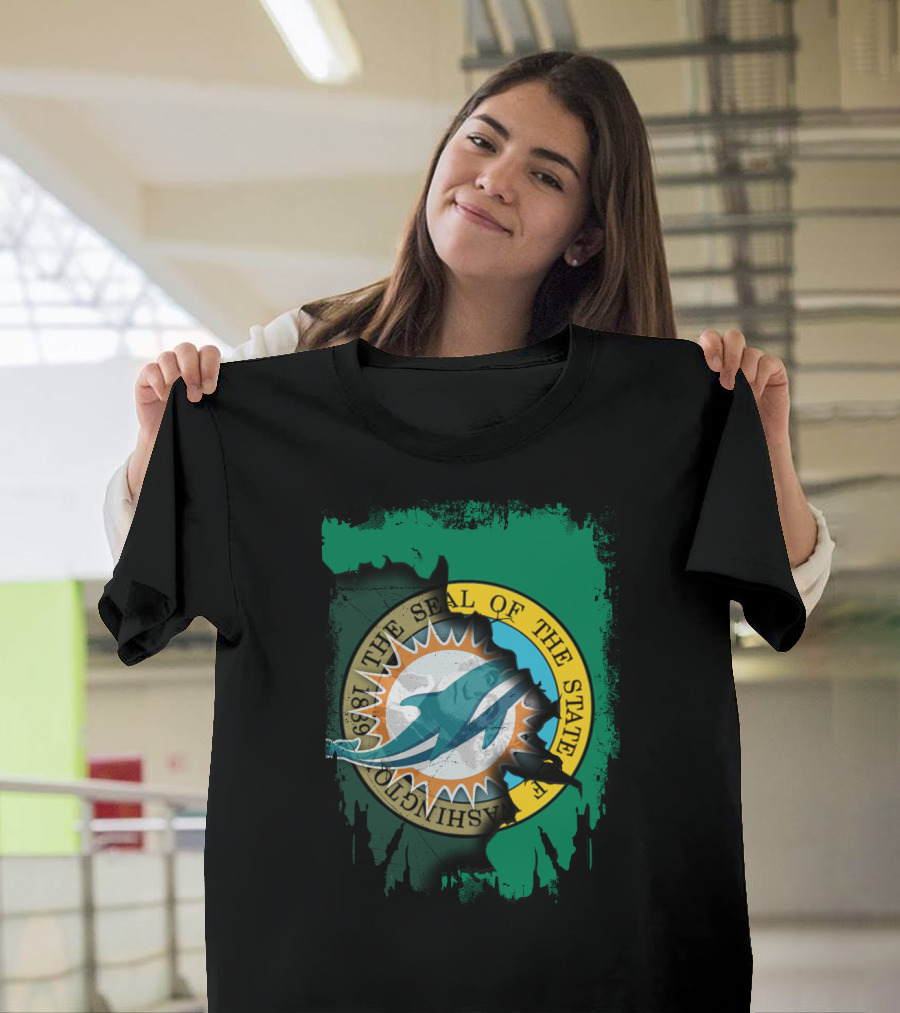 The Seal of The State of Washington Dolphins Logo Fusion T-Shirt