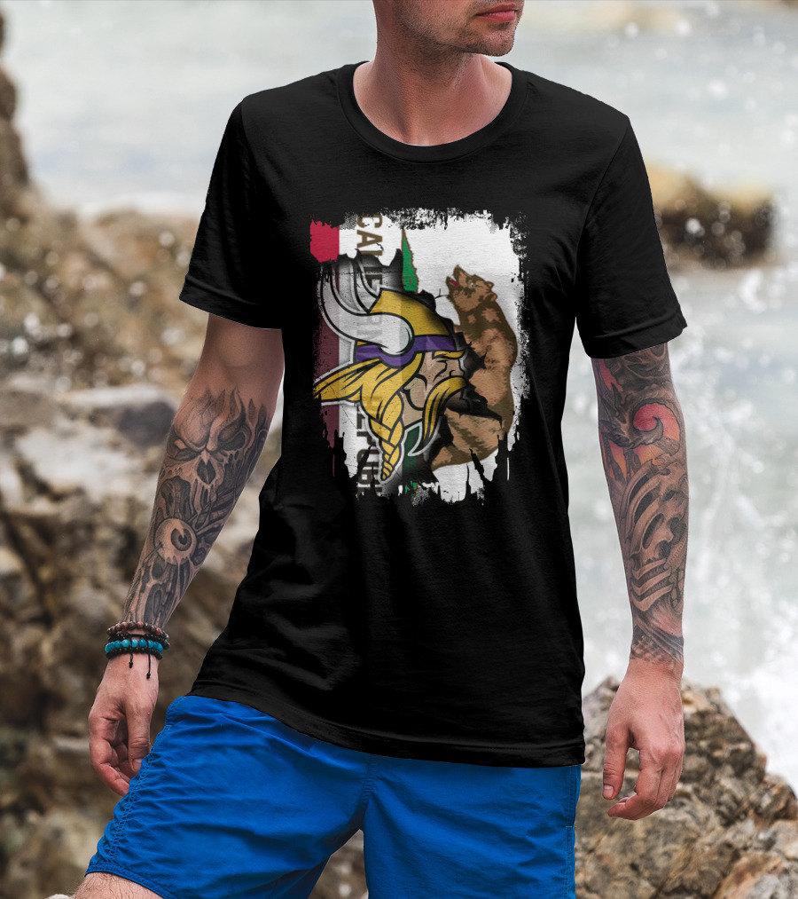 California Republic Viking Helmet Bear California Flag T-Shirt
