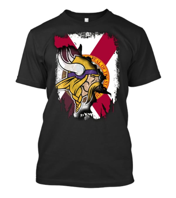 Florida State Flag With Minnesota Vikings Helmet T-Shirt