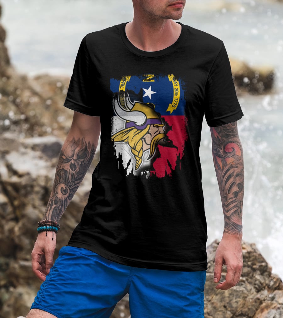 North Carolina Flag With Viking Head Logo April 12th 1776 May 20th 1775 T-Shirt