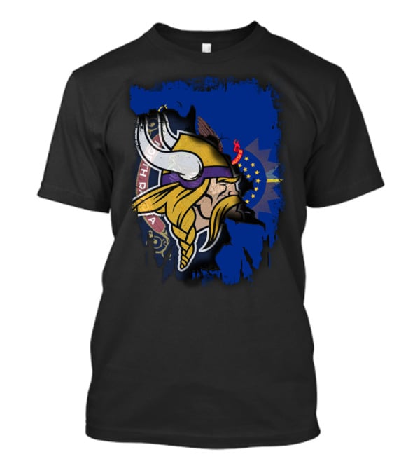 Vikings North Dakota Flag Fusion T-Shirt