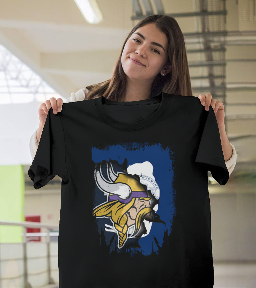 Wyoming Flag Viking Helmet Fusion T-Shirt