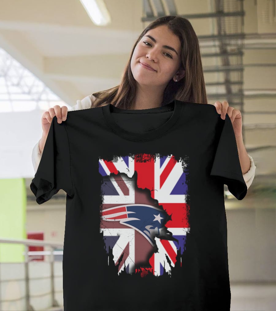 Union Jack And New England Patriots United Together T-Shirt
