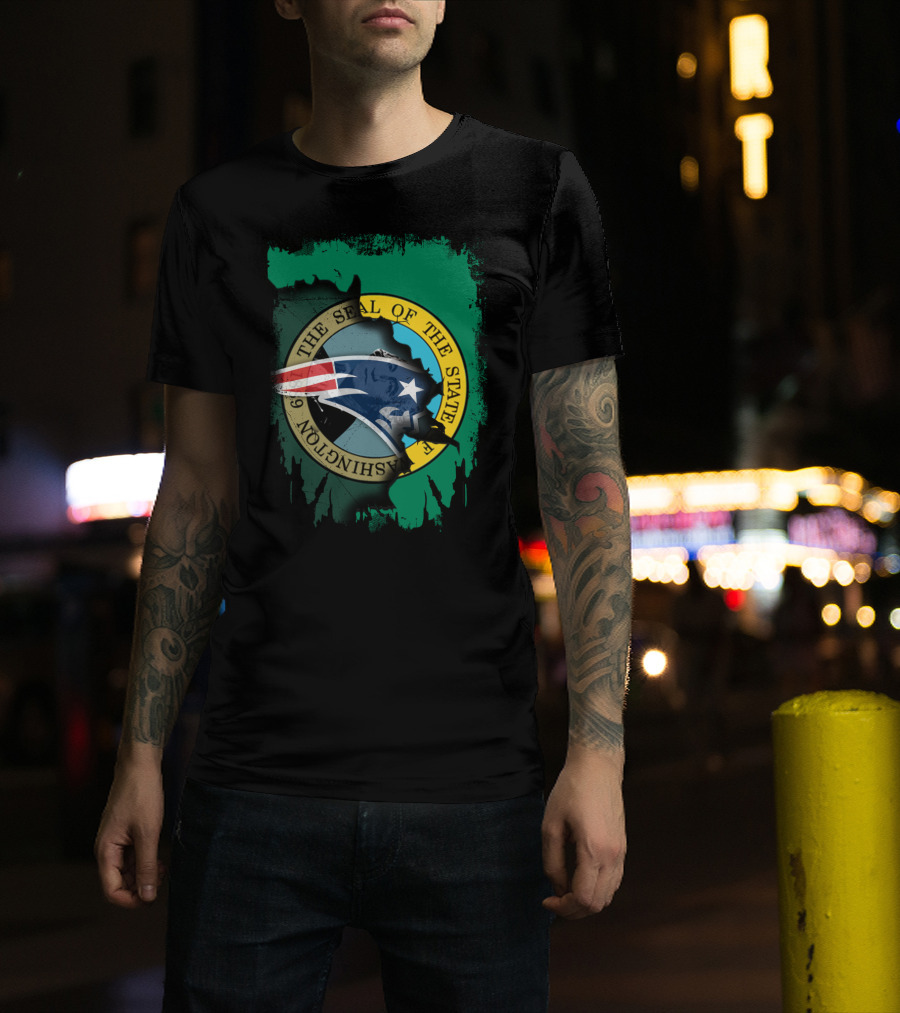 The Seal Of The State Of Washington With Patriots Logo Fusion T-Shirt