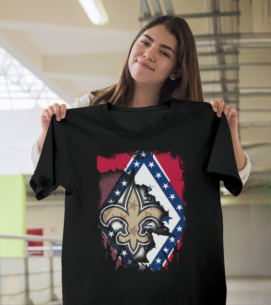 Arkansas Flag With New Orleans Saints Fleur-de-Lis T-Shirt