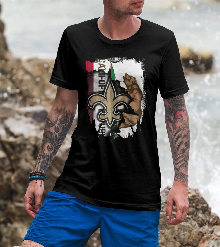 California Republic Fleur-de-Lis Saints Bear Flag Fusion T-Shirt