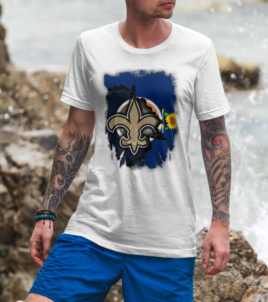 Kansas Sunflower And Saints Fleur-de-lis Harmony Together T-Shirt