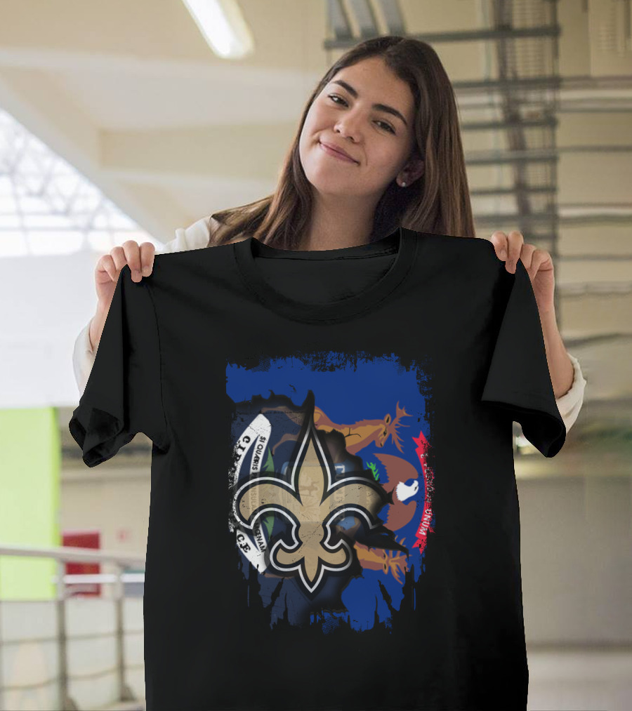 Together Michigan Fleur-de-Lis Emblem with State Flag Elements T-Shirt