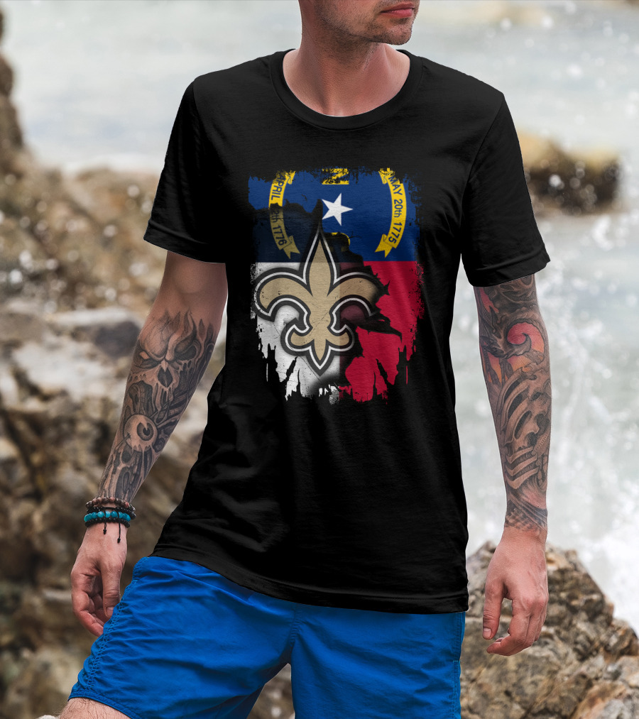 North Carolina Flag With New Orleans Saints Fleur-de-Lis T-Shirt