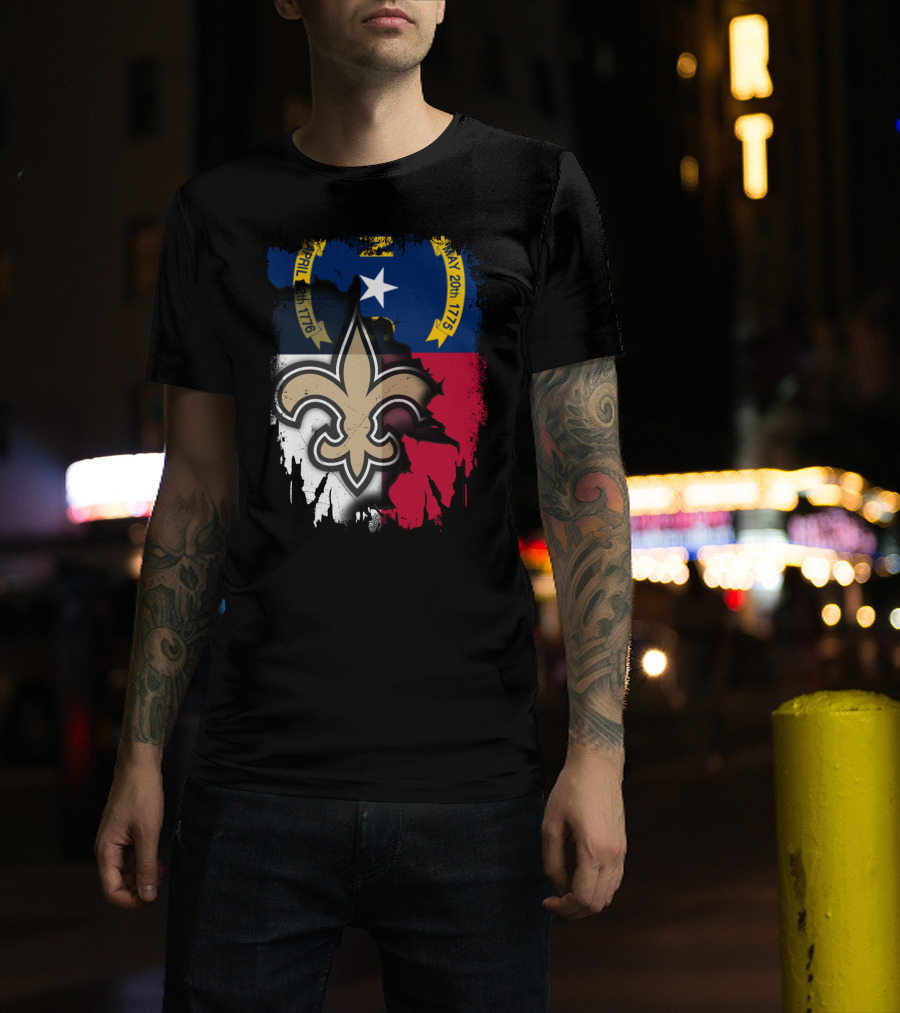North Carolina Flag With New Orleans Saints Fleur-de-Lis T-Shirt