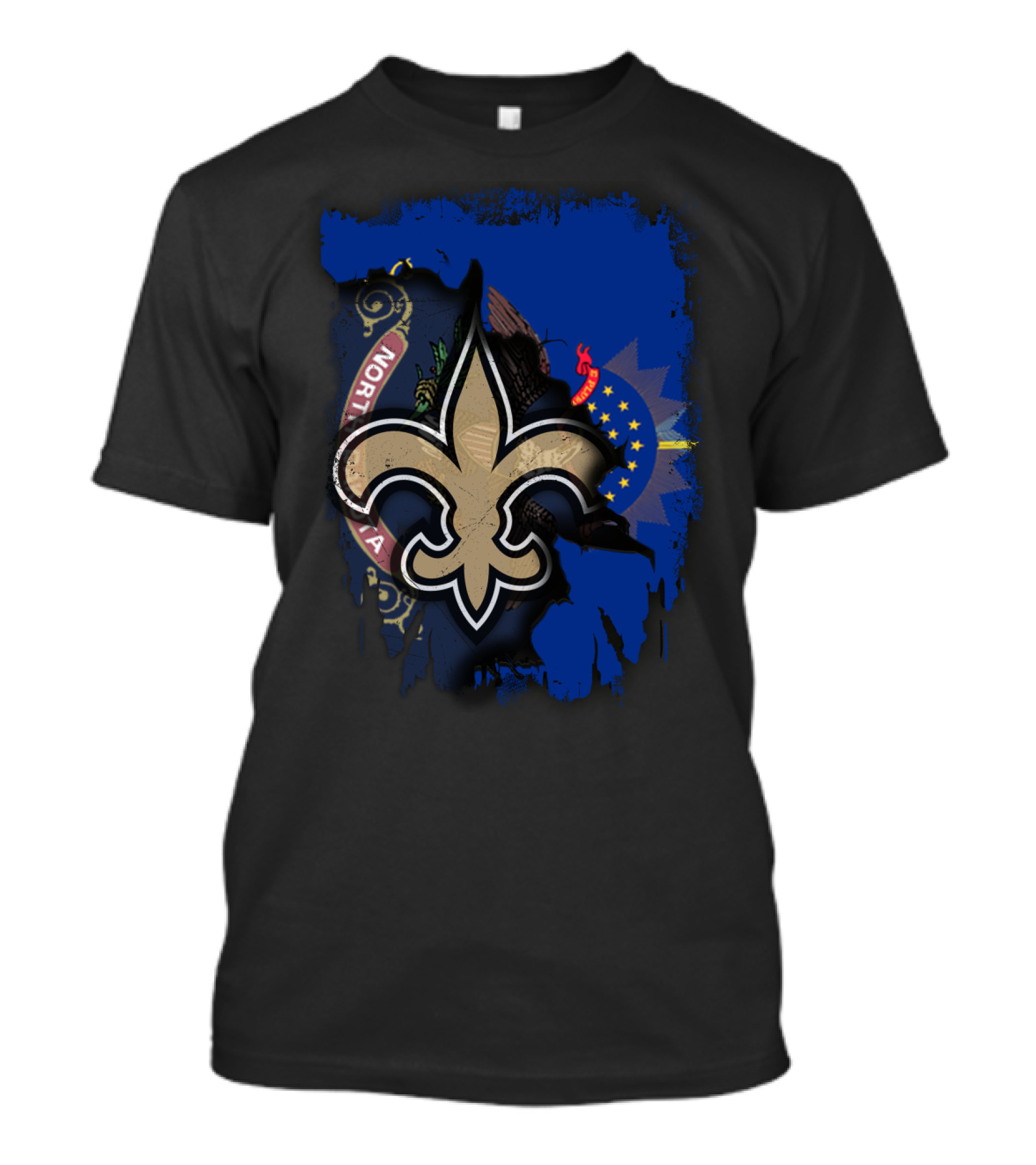 North Dakota United With Saints Fleur-de-Lis And State Flag Elements T-Shirt