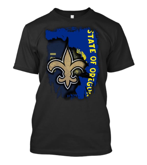 State Of Oregon With New Orleans Saints Fleur-de-lis T-Shirt
