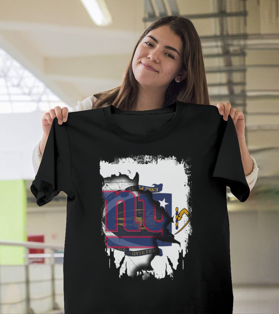 Together Massachusetts Meets Giants New York Team Flag Fusion T-Shirt