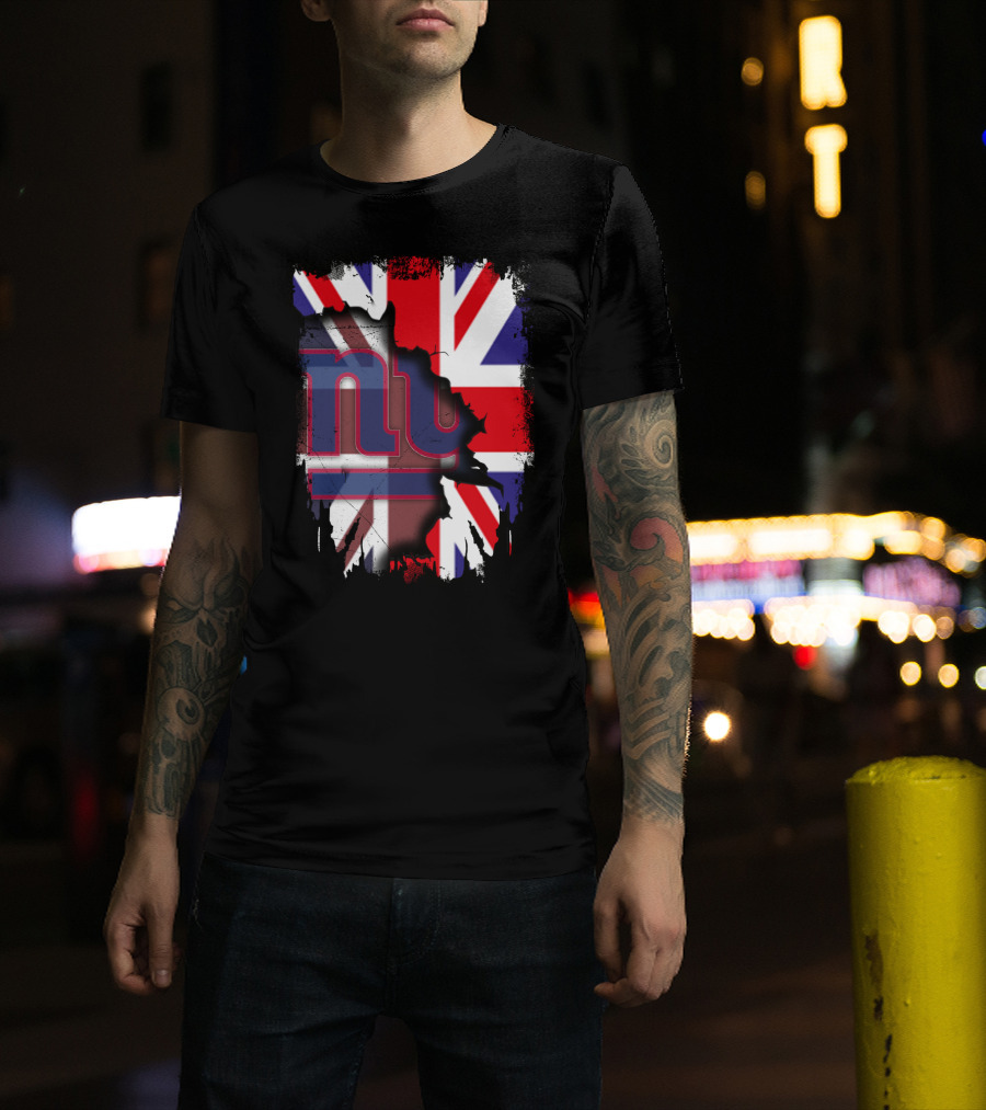 United Kingdom Flag With New York Giants Logo Overlay T-Shirt