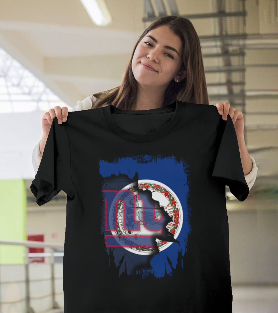 Virginia State Flag With New York Giants NFL Logo Fusion T-Shirt