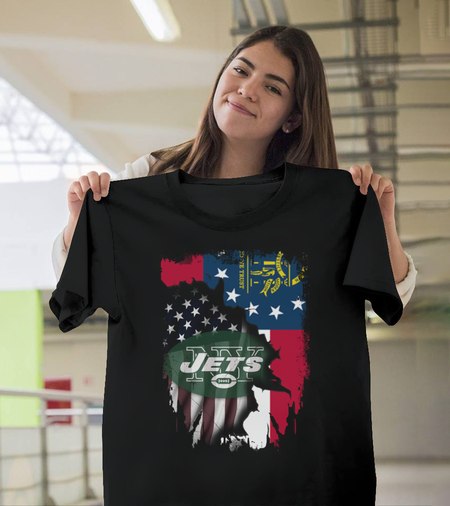 Georgia State Flag New York Jets American Flag Fusion T-Shirt