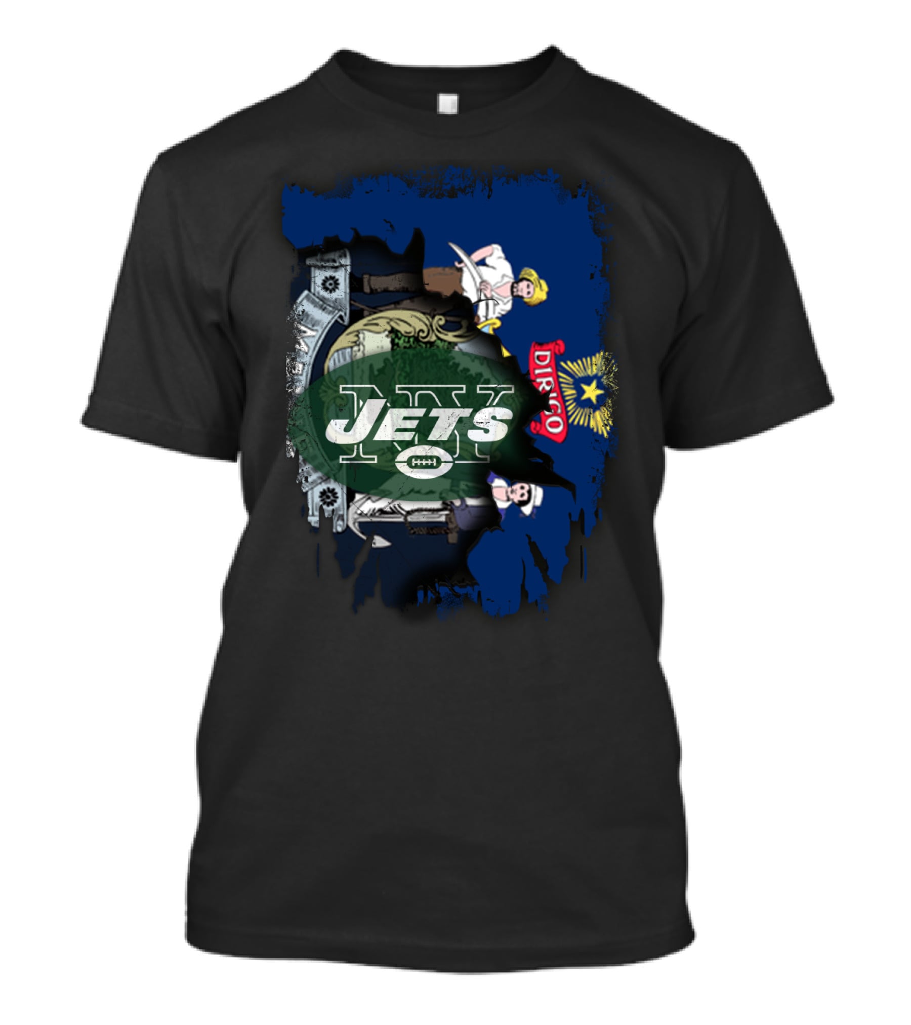 Maine State Emblem With New York Jets Logo Fusion T-Shirt