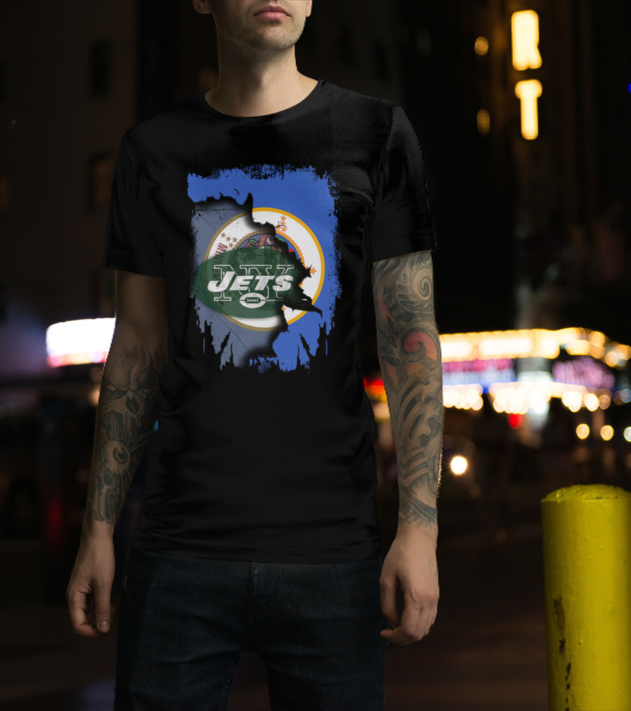 Minnesota State Emblem With NY Jets Football Collaboration T-Shirt