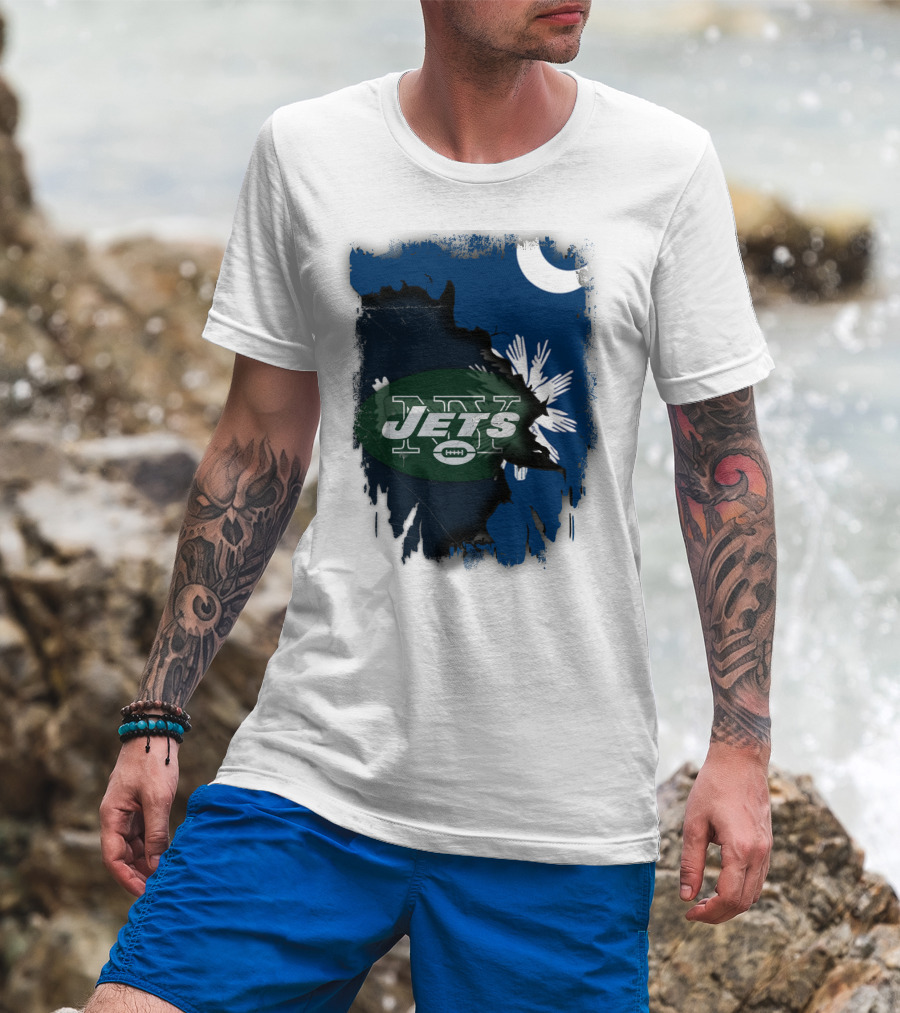Jets With South Carolina State Flag And Crescent Moon Background T-Shirt
