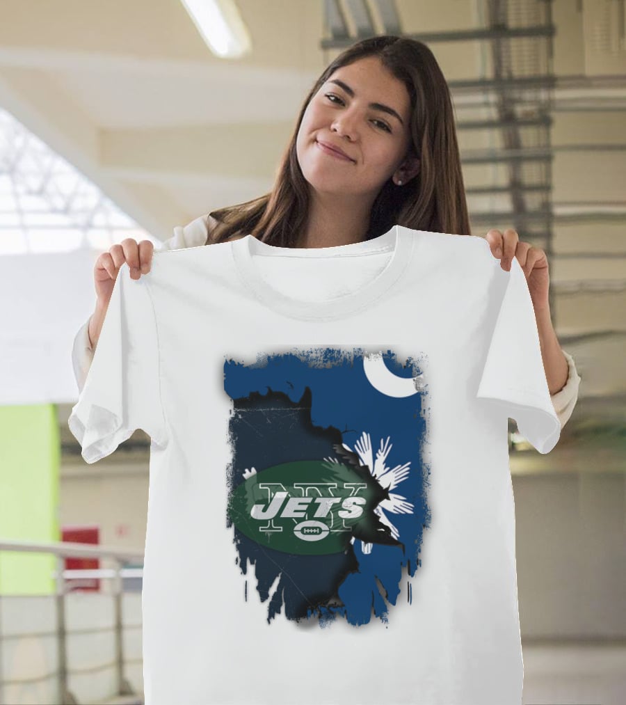 Jets With South Carolina State Flag And Crescent Moon Background T-Shirt