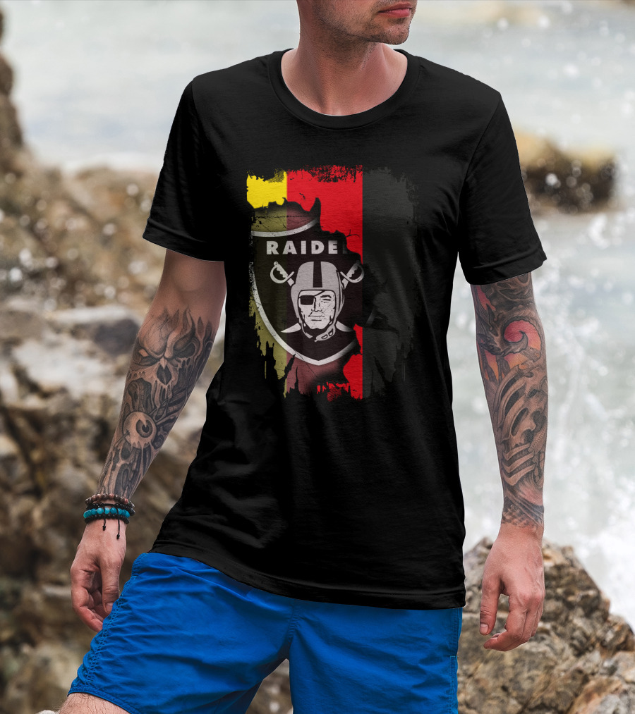 Raiders Logo Blended With Germany Flag Colors T-Shirt