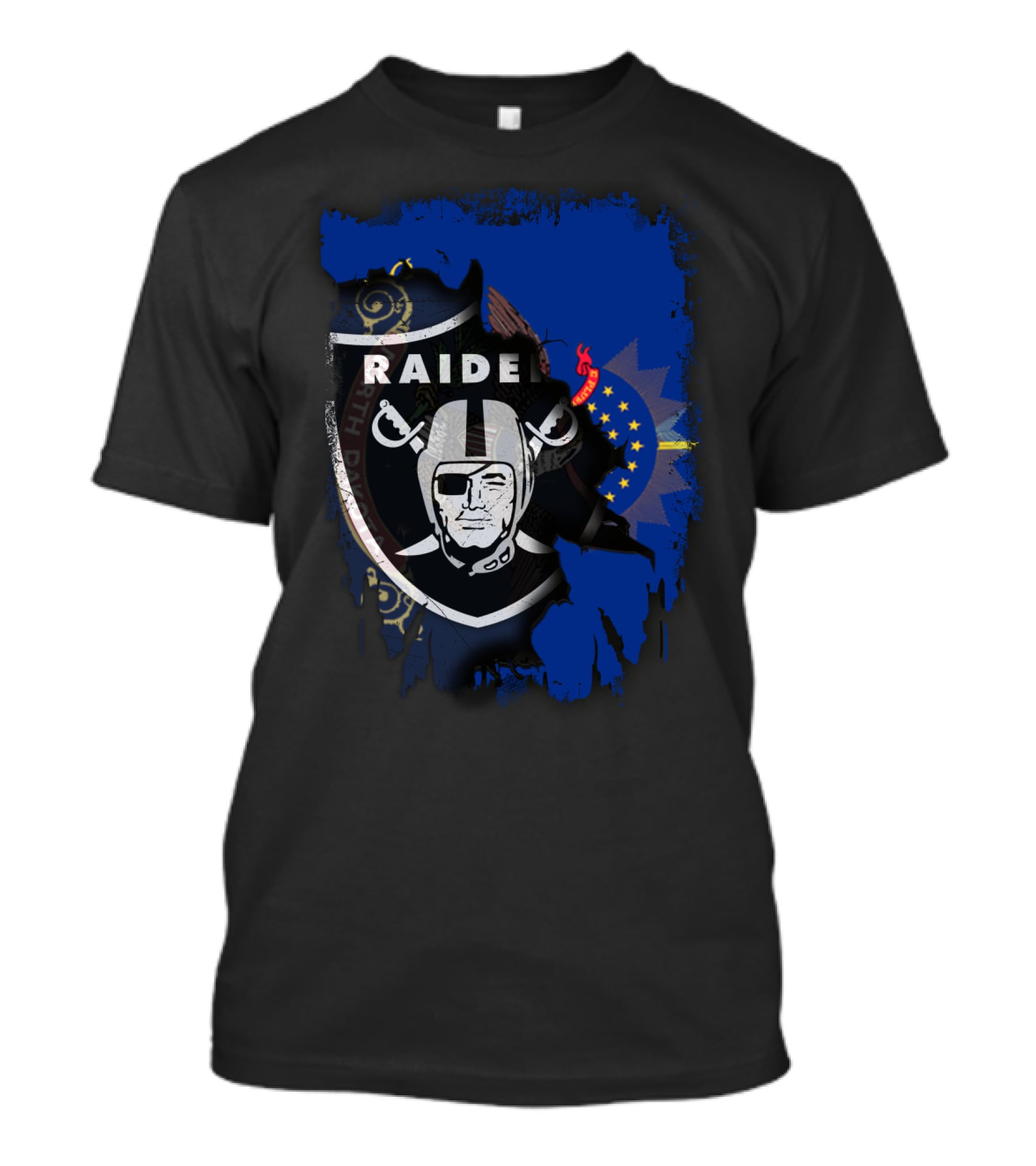 Raider Shield Blended With North Dakota Emblem T-Shirt