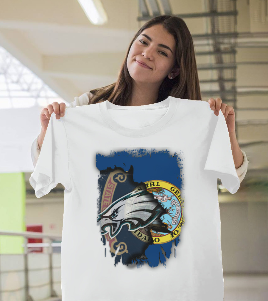 Idaho State Pride With Eagles NFL Team Logo Integration T-Shirt