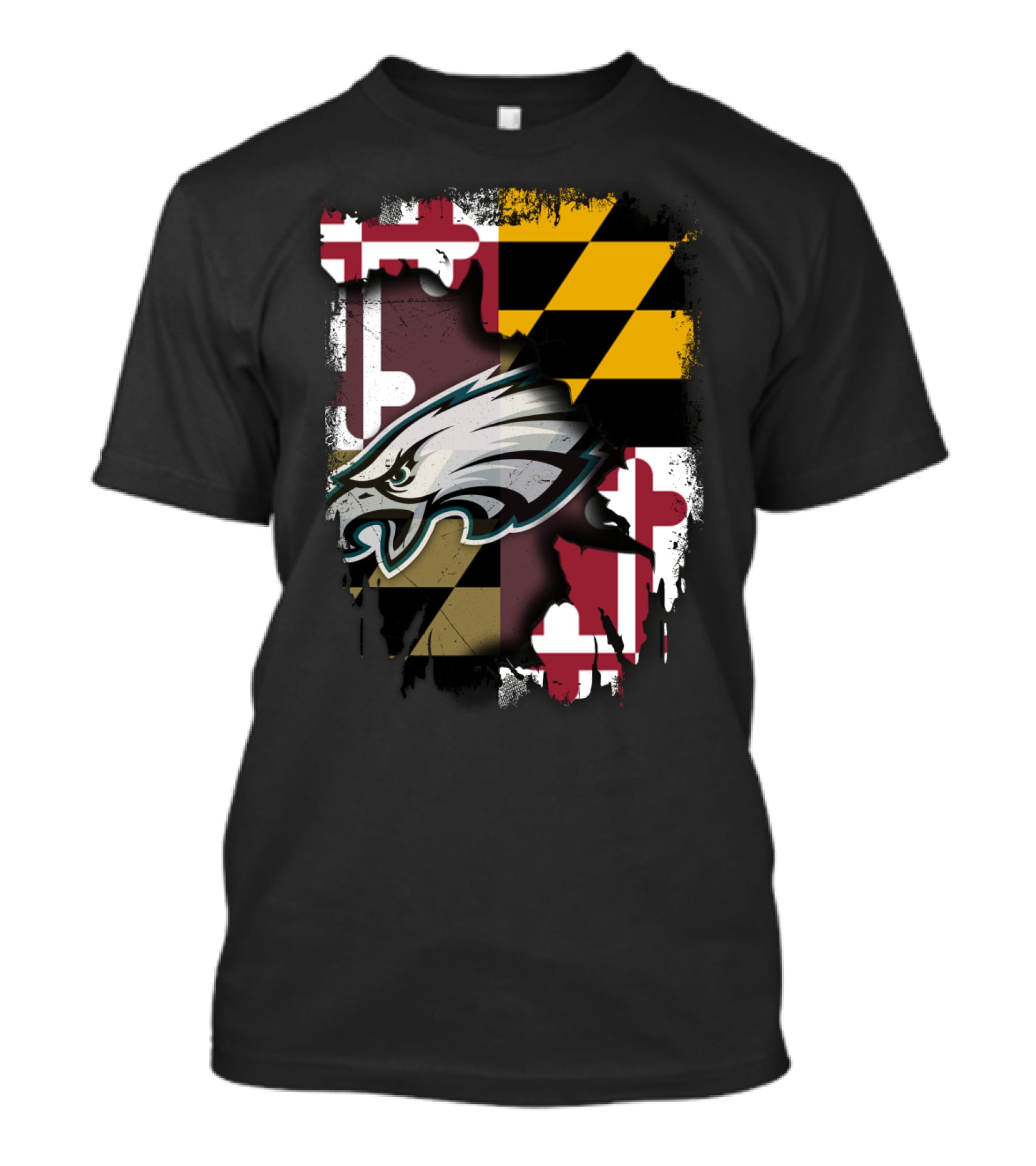 Maryland Pride Together With Eagles Logo Over State Flag T-Shirt