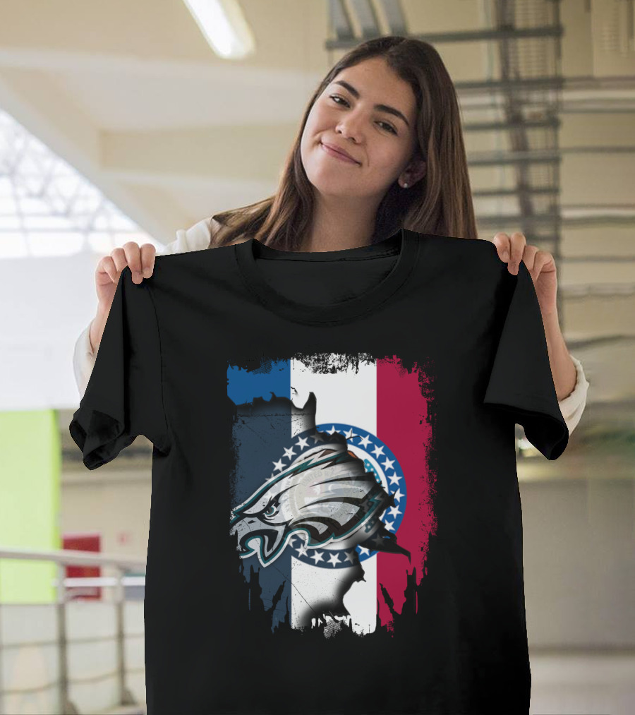 Missouri State Flag Background With Eagles NFL Team T-Shirt