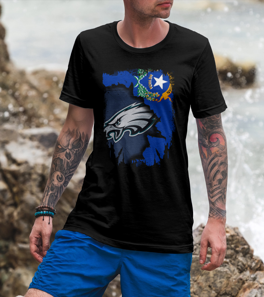 Nevada State Flag With Philadelphia Eagles Logo Together T-Shirt