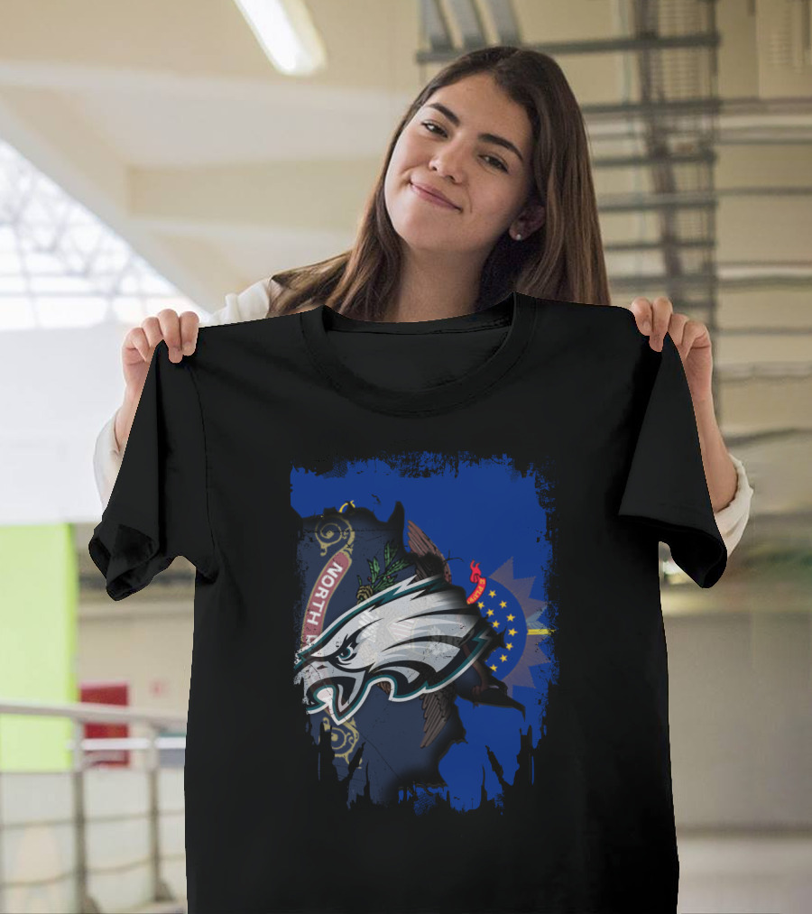 North Dakota Eagles Emblem with State Flag Background T-Shirt