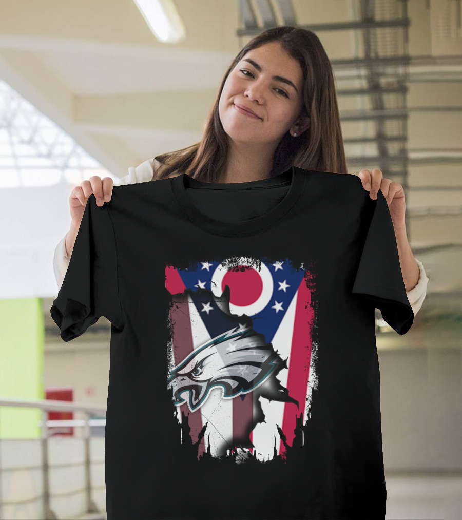 Ohio Flag With Philadelphia Eagles Logo Together T-Shirt