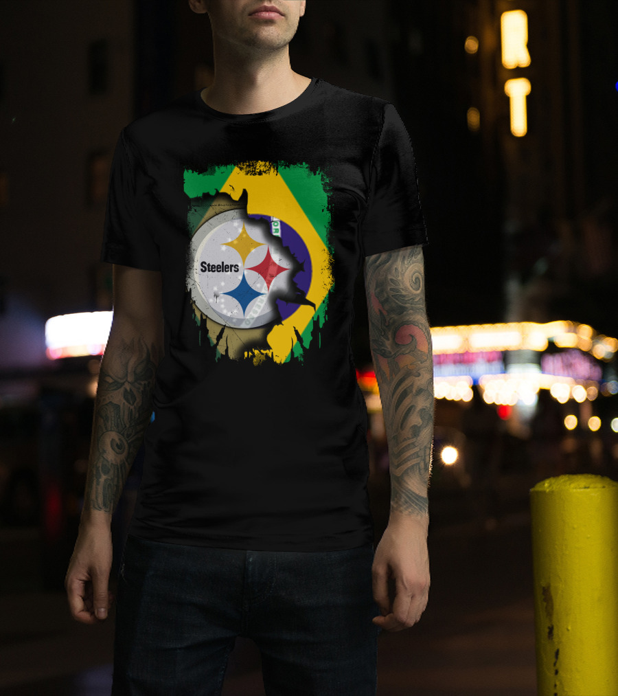 Together Brazil Steelers Flag And Logo Fusion T-Shirt