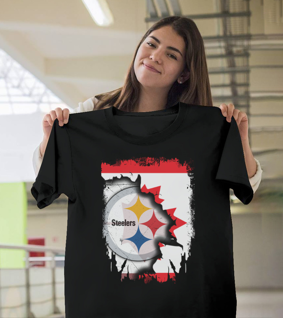 Steelers Logo With Canadian Flag Torn T-Shirt